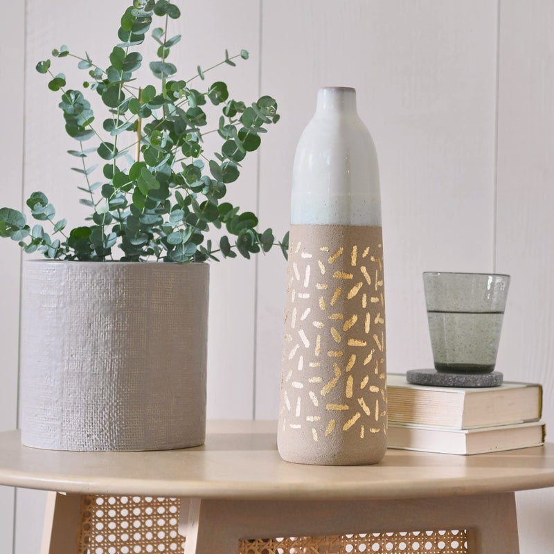 Main + Mesa Stoneware Vase with Gold Pattern - Image 3
